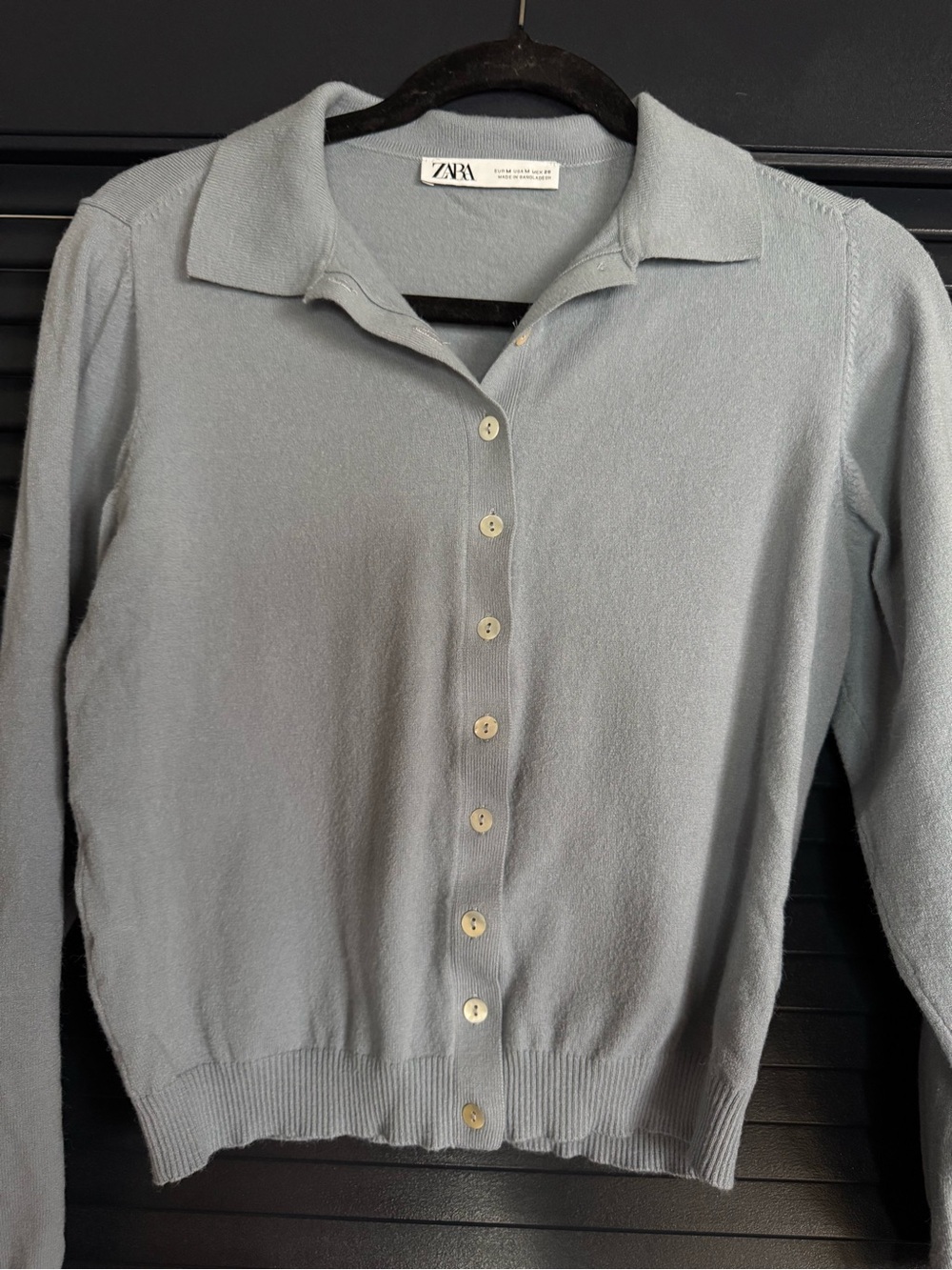 Zara Light Blue Collared Knit Cardigan Sweater Size M Preppy Coastal